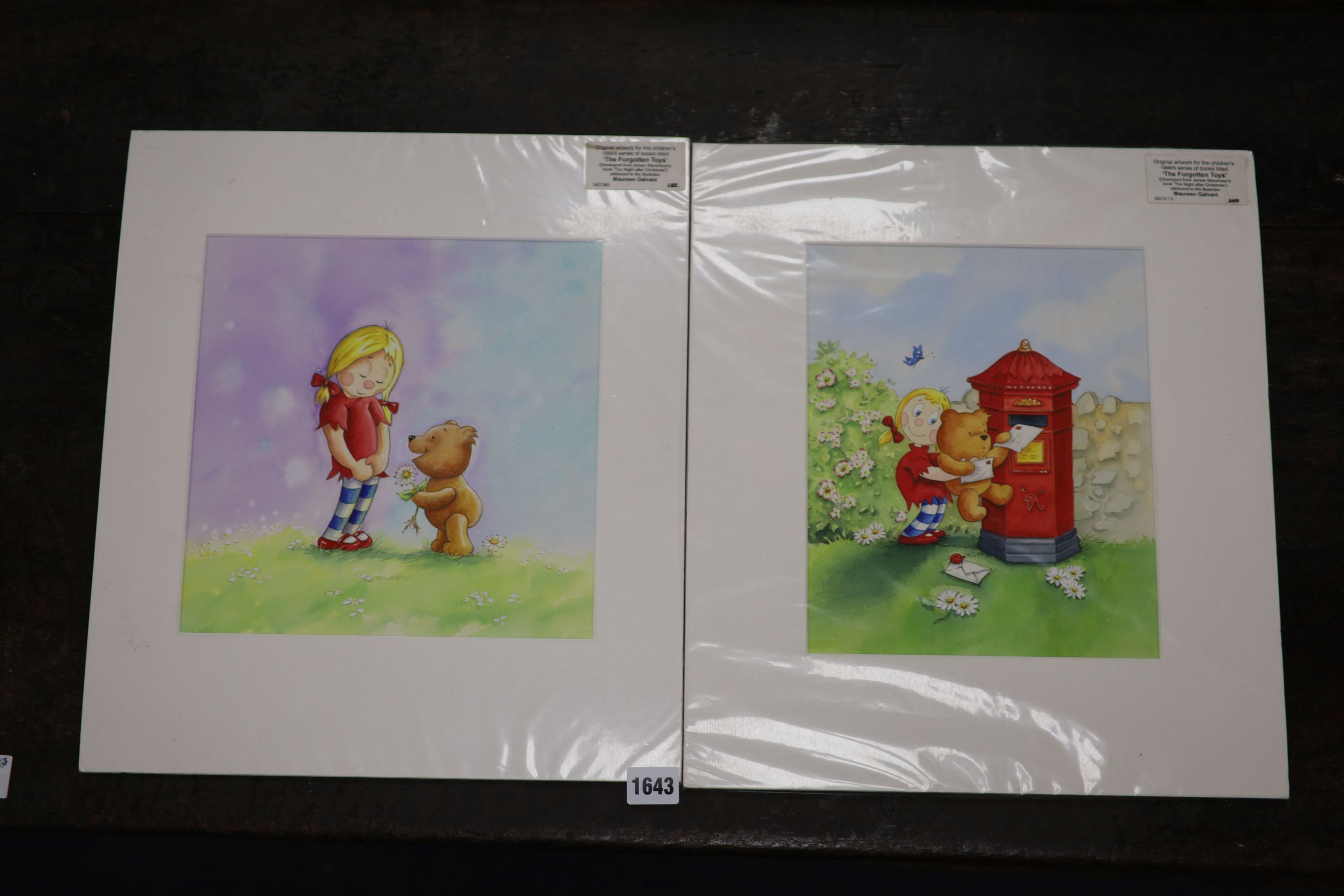 Maureen Galvani, two watercolours, original artwork for the children's series of books 'The Forgotten Toys', 25 x 25cm and 26 x 21cm, unframed